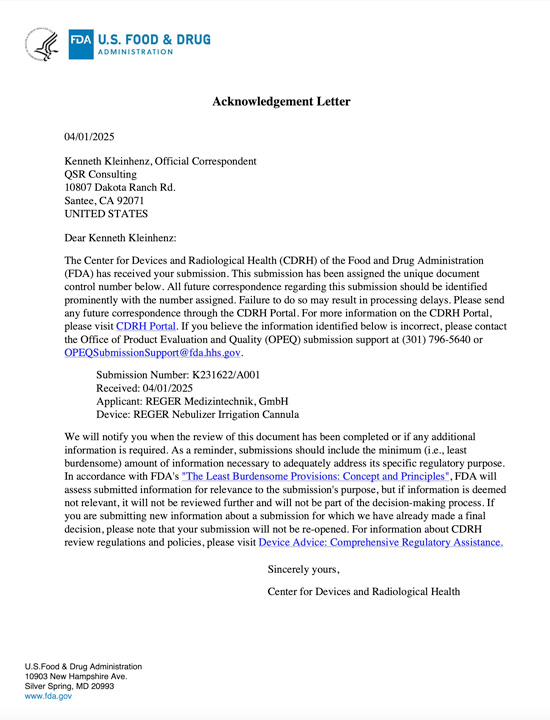 reger-fda-acknowledgement-letter